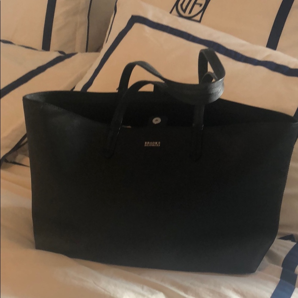 Brooks brothers black leather tote bag